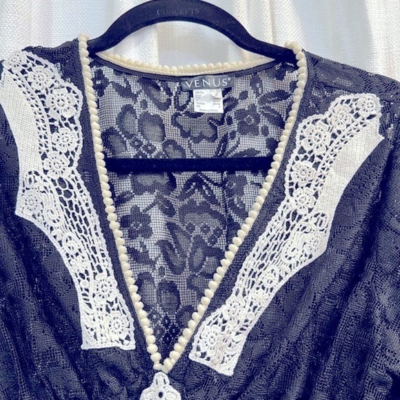 NWOT Women’s Venus Black Lace V Neck Tassels Dress Beach Cover Up Size 6 - Picture 4 of 6